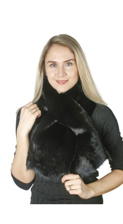 Black mink fur scarf, large